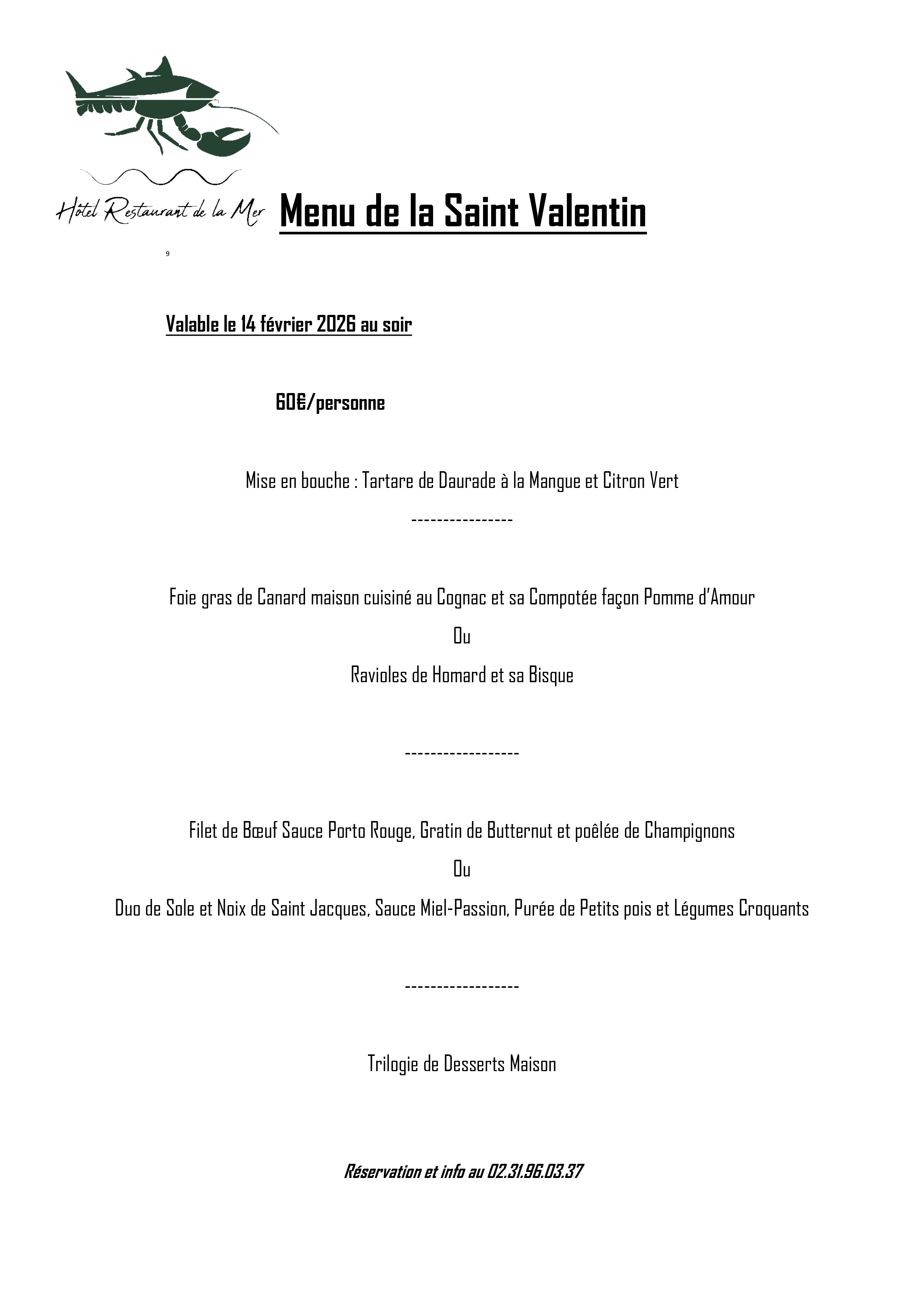 Menu de la Saint Valentin