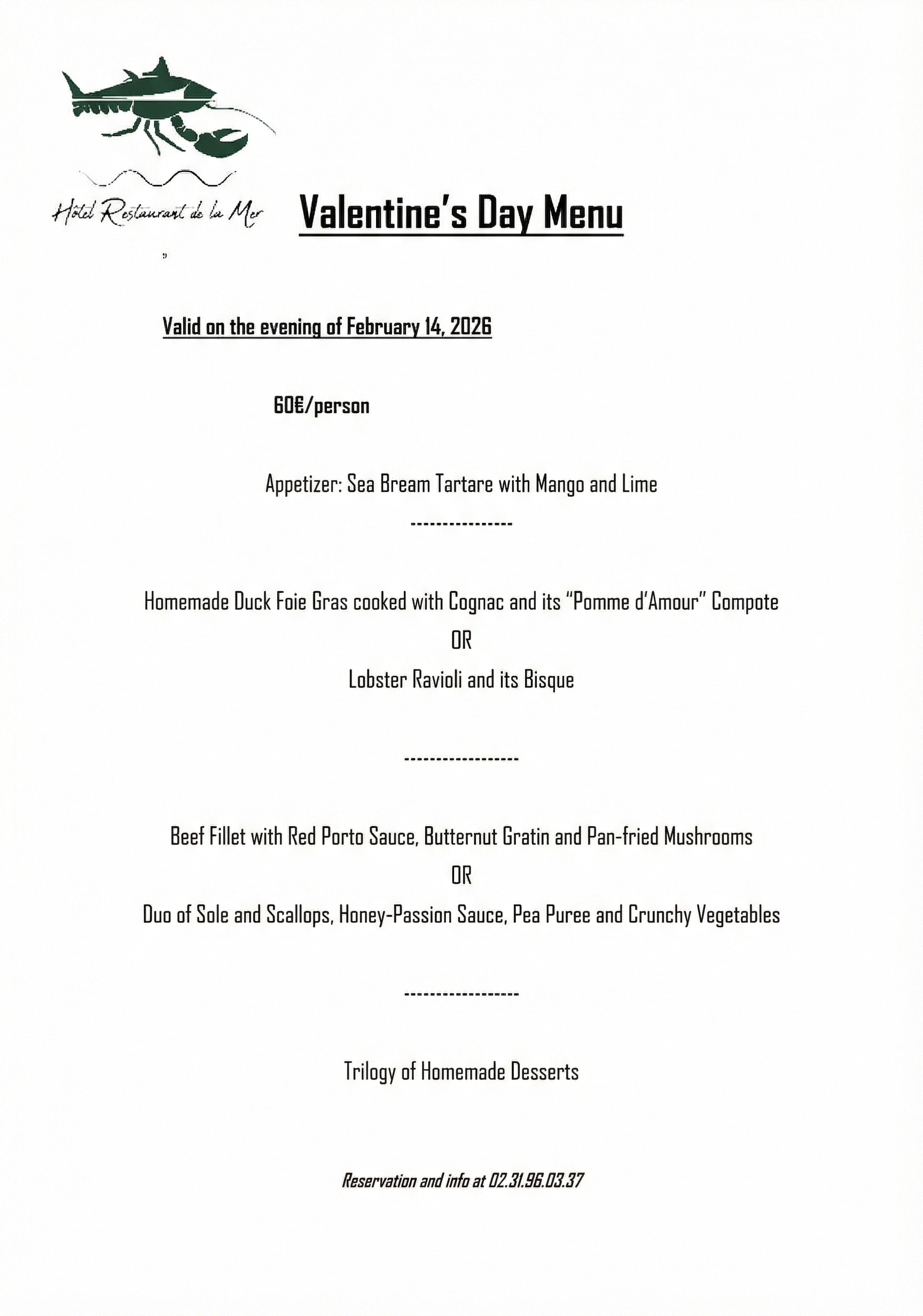 Valentine’s Day Menu