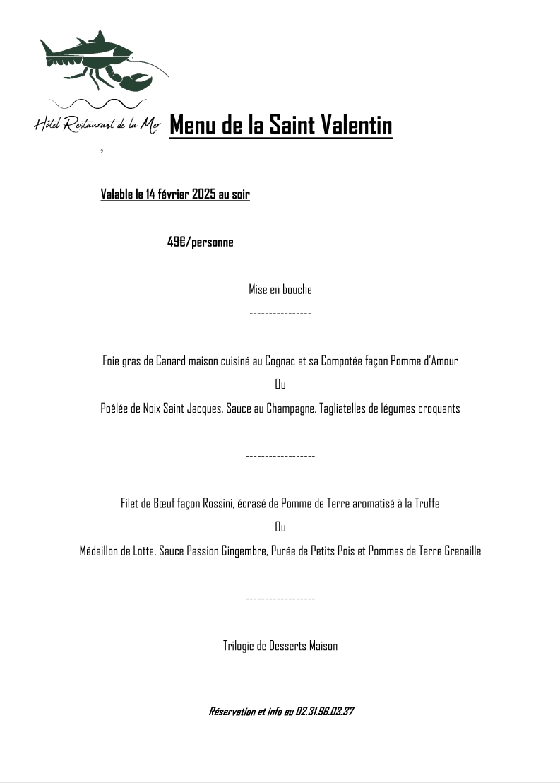 Menu de la Saint Valentin